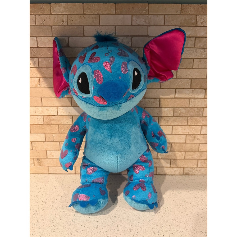 Disney Valentines Day Stitch Plush Build a Bear Shiny Red Hearts